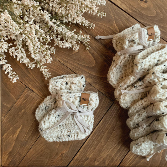 Wool Free Baby Booties Oatmeal Tweed