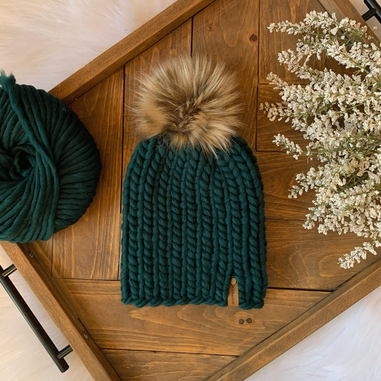 Luxury 100% Wool Ribbed Forest Green/Golden Extra Cozy